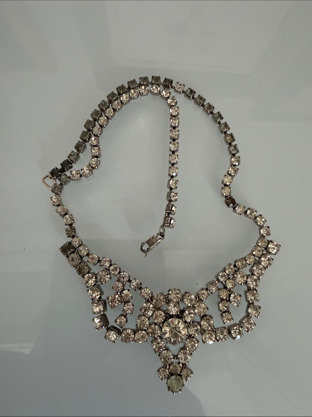 Sparkling Crystal Statement Necklace in Clear Silver Tone